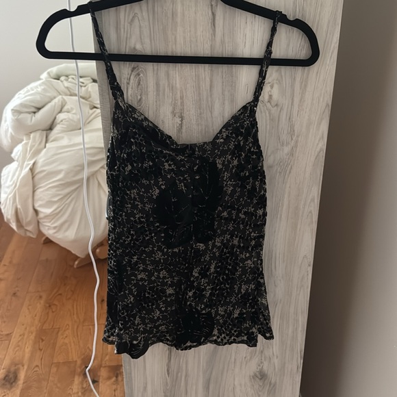 Black Spaghetti Strap Cowl Neck Tank with Adjustable Straps - Picture 3 of 3